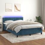 vidaXL sötétkék bársony rugós és LED-es ágy matraccal 140x190 cm (3134523)