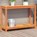 vidaXL viaszbarna tömör fenyőfa ültetőasztal polccal 108x35x75 cm (844630) - vidaxl