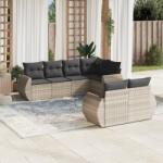 vidaXL 7 részes világosszürke polyrattan kerti ülőgarnitúra párnákkal (3253949)