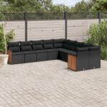vidaXL 10 részes fekete polyrattan kerti ülőgarnitúra párnákkal (3260431)