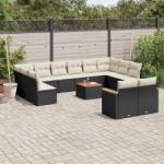 vidaXL 13 részes fekete polyrattan kerti ülőgarnitúra párnákkal (3226448)