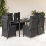vidaXL 7 részes fekete polyrattan kerti étkezőgarnitúra párnával (3213071) - vidaxl
