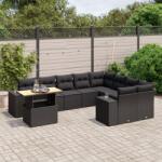 vidaXL 10 részes fekete polyrattan kerti ülőgarnitúra párnákkal (3272798)