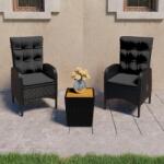 vidaXL 3 részes fekete polyrattan és akácfa kerti bisztrószett (3058537)