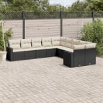 vidaXL 10 részes fekete polyrattan kerti ülőgarnitúra párnákkal (3219496)