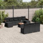 vidaXL 11 részes fekete polyrattan kerti ülőgarnitúra párnákkal (3258793)