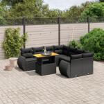 vidaXL 9 részes fekete polyrattan kerti ülőgarnitúra párnákkal (3272119)