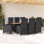 vidaXL 9 részes fekete polyrattan kerti étkezőgarnitúra párnákkal (3213521)