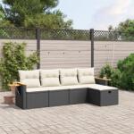 vidaXL 5 részes fekete polyrattan kerti kanapészett párnákkal (3265501)