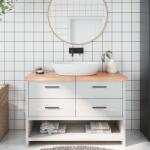 vidaXL világosbarna kezelt tömör fa fürdőszobai pult 120x40x(2-4) cm (3156139)