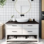vidaXL sötétbarna kezelt tömör fa fürdőszobai pult 100x60x(2-4) cm (3156231)
