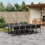 vidaXL 11 részes fekete polyrattan kerti étkezőgarnitúra párnákkal (3295061) - vidaxl