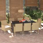 vidaXL 9 részes bézs polyrattan kerti étkezőgarnitúra párnákkal (3094990)