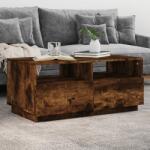vidaXL füstös tölgy színű dohányzóasztal LED-lámpákkal 90x49x40 cm (839837) - vidaxl