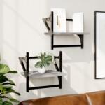 vidaXL 2 db szürke sonoma színű fali polc rúddal 30 x 25 x 30 cm (836236) - vidaxl