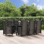 vidaXL 9 részes fekete polyrattan kerti étkezőgarnitúra párnákkal (3185064) - vidaxl
