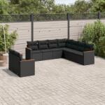 vidaXL 9 részes fekete polyrattan kerti ülőgarnitúra párnákkal (3258499)