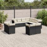 vidaXL 11 részes fekete polyrattan kerti ülőgarnitúra párnákkal (3218506)
