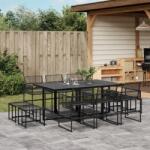 vidaXL 11 részes fekete polyrattan kerti étkezőgarnitúra (3295054)