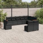 vidaXL 10 részes fekete polyrattan kerti ülőgarnitúra párnákkal (3258471)