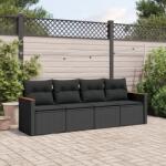 vidaXL 4 részes fekete polyrattan kerti ülőgarnitúra párnákkal (3258170)