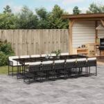 vidaXL 13 részes fekete polyrattan kerti ülőgarnitúra párnákkal (3211482)