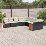 vidaXL 10 részes fekete polyrattan kerti ülőgarnitúra párnákkal (3260432)