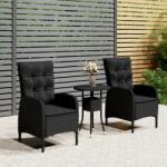 vidaXL 3 részes fekete polyrattan kerti étkezőgarnitúra párnákkal (3058544)