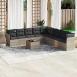 vidaXL 10 részes világosszürke polyrattan kerti ülőgarnitúra párnákkal (3217792)
