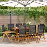 vidaXL 8 db fekete polyrattan és tömör fa dönthető kerti szék (3214522)