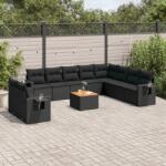 vidaXL 11 részes fekete polyrattan kerti ülőgarnitúra párnákkal (3256965)