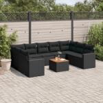 vidaXL 10 részes fekete polyrattan kerti ülőgarnitúra párnákkal (3256594)
