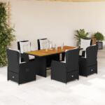 vidaXL 7 részes fekete polyrattan kerti étkezőgarnitúra párnával (3262779)