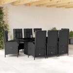 vidaXL 9 részes fekete polyrattan kerti étkezőgarnitúra párnákkal (3213525)