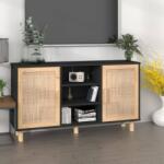 vidaXL fekete fenyő/természetes rattan tálalószekrény 105 x 30 x 60 cm (345640)