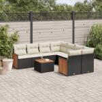 vidaXL 9 részes fekete polyrattan kerti ülőgarnitúra párnákkal (3259907)