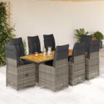 vidaXL 9 részes szürke polyrattan kerti bisztrógarnitúra párnákkal (3277029)