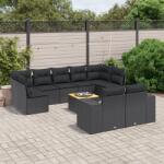 vidaXL 10 részes fekete polyrattan kerti ülőgarnitúra párnákkal (3257924) - vidaxl