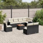 vidaXL 9 részes fekete polyrattan kerti ülőgarnitúra párnákkal (3256931)