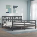 vidaXL szürke tömör fa ágykeret fejtámlával 200 x 200 cm (3194398)