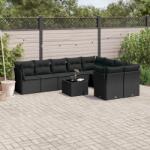 vidaXL 10 részes fekete polyrattan kerti ülőgarnitúra párnákkal (3218175)