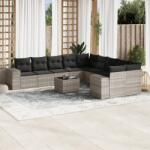 vidaXL 11 részes világosszürke polyrattan kerti ülőgarnitúra párnákkal (3255459)