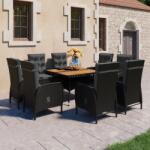 vidaXL 9 részes fekete polyrattan és akácfa kerti étkezőgarnitúra (3058533)