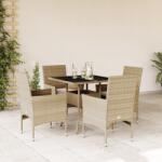 vidaXL 5 részes bézs polyrattan/üveg kerti étkezőgarnitúra párnákkal (3278608) - vidaxl