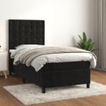 vidaXL fekete bársony rugós ágy matraccal 90 x 200 cm (3143243)