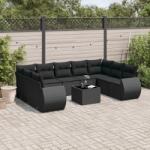 vidaXL 10 részes fekete polyrattan kerti ülőgarnitúra párnákkal (3254142)