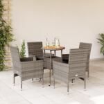 vidaXL 5részes szürke polyrattan/akácfa kerti étkezőgarnitúra párnával (3278732)