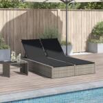 vidaXL világosszürke polyrattan dupla napozóágy párnával (368633) - vidaxl