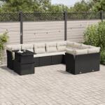 vidaXL 10 részes fekete polyrattan kerti ülőgarnitúra párnákkal (3266846)