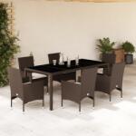 vidaXL 7 részes barna polyrattan/üveg kerti étkezőgarnitúra párnákkal (3278553)